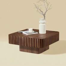 طاولة قهوة مربعة من خشب MDF بلون الجوز، 80 * 80 * 35 سم، مع قاعدة من الخشب الصلب المحفور يدويًا. طاولة قهوة حديثة وبسيطة لغرفة المعيشة. - بني - مشاهدة 5