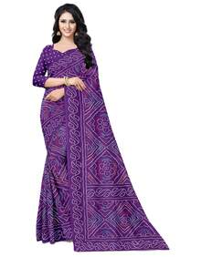 Estationeryhouse Bandhani Printed With Leaf Design Border With Unstitched Blouse Pc - Purple - View 2
