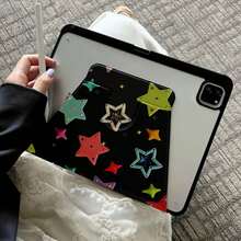 1件黑色背景彩色星星多折平板保護殼，適用於 iPad 11 (A16) 2025/Air 7 2025/10.9/Air4/5/6/10.2/Pro 11/10th/9.7/10.5，休眠/喚醒功能 - 黑色 - 查看 2