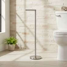 Inde CONFORTIME | Porte-papier toilette sur pied en acier inoxydable 72 x 15 cm, support vertical avec base stable, porte-rouleau de papier toilette sans perçage, accessoire de salle de bain pour une organisation optimale - Porte-rouleau de papier toilette en métal - Voir 6