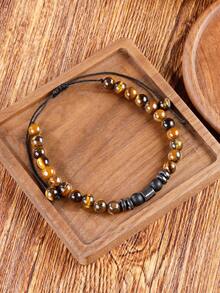 YAUKIA 1pc Tiger Eye Money Beaded Bracelet , Obsidian , Brings Luck In Business Situations , Emotional Calm , Simple Jewelry Gift , Ideal For Daily Wear - Multicolor - View 8