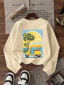 Tween Girl 1pc Printed Long Sleeve T-Shirt, Suitable For Girls' Autumn/Winter Top, Young Student Children's Wear, Suitable For Outerwear And Layering - Apricot - View 3