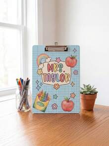 1pc Custom Teacher Clipboard,Personalized Name Pencil Shaped Clipboard,Cute Polka Dot Teacher Appreciation Gift,Rainbow Apple Crayon Pattern,Great For Classroom Office Use,Perfect For Teachers,Tutors Educators,Classroom Use,Lesson Planning - Multicolor - View 17