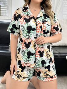 Plus-Size 2 Pieces Women's Pajamas, Disney Mickey And Minnie Mouse Pajamas, Casual Loungewear. - Multicolor - View 3