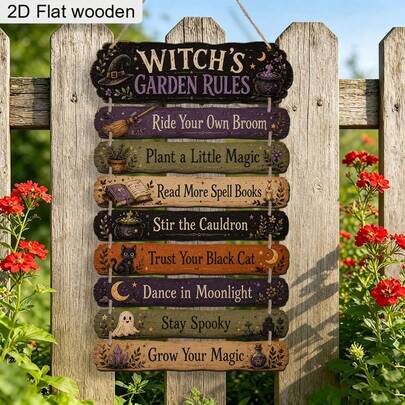 Witch's Garden Rules Plant Magic Wooden Dark Gothic Halloween Decorations, Autumn Decor For Room Decor, Home Decoration, Garden Decor Outdoor, Halloween Home Decor