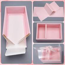 5pcs Transparent Floral Cake Boxes, Clear Gift Packaging Boxes, Bouquet-Style Dessert Display Boxes With Handles And Ribbon Decoration, Suitable For Floral Arrangements, Portable Clear Gift Packaging Boxes For Holidays, Weddings, Birthday Party Gift Wrapping - View 3