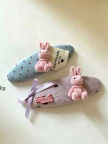 2pcs Korean Style Polka Dot Heart Pink Rabbit Hair Clips, Bangs Clips, Side Hair Clips (Hair Clips May Vary Slightly Between Batches) - Multicolor - View 6