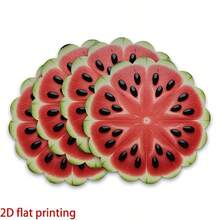 波浪邊圓形聚酯纖維餐墊 36*36cm，奇異果與西瓜水果切片印花，防水耐熱可水洗，適用於餐桌裝飾與隔熱 - 彩色 - 查看 8