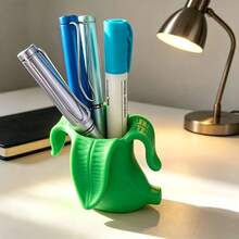 1pc Creative Banana Shaped Pen Holder, Cute & Quirky Desktop Organizer, Suitable For Children's Office Supplies, Student Stationery Pen Holder - A - View 3