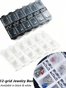 1個 12格透明蓋收納盒（白色/黑色）– 適用於美甲裝飾品、珠寶和小零件；美甲沙龍與工作室的理想選擇 - 彩色 - 查看 1