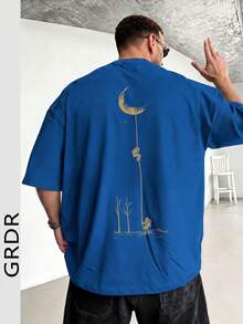 GRDR 男士时尚印花宽松短袖T恤 | 精致设计 | 夏季必备 | 易于搭配，展现您的风格 - 藍色 - 查看 2