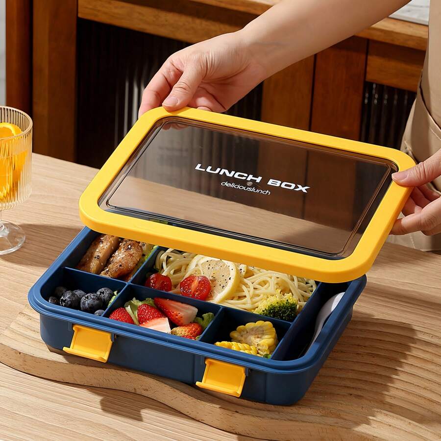 1pc Large Capacity Lunch Box, Japanese Bento Box, Chinese Rice Box, Student Meal Box, Portable Outdoor Food Storage Container, Food Preservation Box, Microwave Bento Box, Summer Meal Box Set, Fruit Preservation Bowl With Lid - Multicolor - View 1