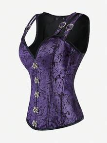 Gothic Corset Steel Boned Punk Shapewear Top Vintage Court Shoulder Strap Wrap Bone Corset Women's Tight Waist Cincher Costume For Masquerade Halloween Cosplay - Purple - View 7