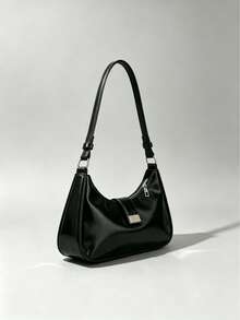 Minimalist Black Curved Crescent-Shaped Messenger Bag With Adjustable Shoulder Strap, Vintage Shoulder Bag - A - View 9