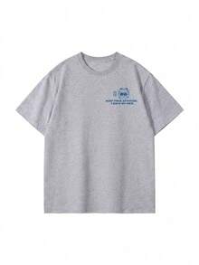 SHEIN | Garfield Women's Light Grey Double Sided Tee, Front Small Blue Line Slogan Back Vertical Never Trust A Smiling Cat Print Loose Short Sleeve - Light Grey - View 5