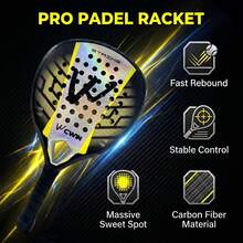 CWIN Strike Carbon Fiber Paddle Tennis Racket With Protective Bag, Lightweight Professional Platform Tennis Racket, Suitable For Beginner And Intermediate Players - Multicolor - View 7