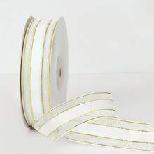 50yd Snow Gauze Ribbon With Fresh Flower Packaging Paper, Bouquet Ribbon, Satin Ribbon, Silk Ribbon, 2.5cm Wide, Cake Wrapping, Gift Floral Material - 50 Yards Gold-edged Ribbon - View 5