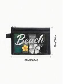 This Beach Mesh Bag Printed With "Beach" Is A Portable Makeup Bag That Can Store Lipsticks And Cushion Powder Puffs, Full Of Coastal Charm And Summer Vibes. Transparent Large Capacity Travel Cosmetic Storage Bag, Hawaiian Style Mesh Makeup Bag, Ideal For Beach Vacation, Shopping, Leisure Travel, Fitness, Mother's Day Gift, Valentine's Day Gift, Teacher's Day Gift, Women's Travel, Short Trip And Daily Travel. - Multicolor - View 10
