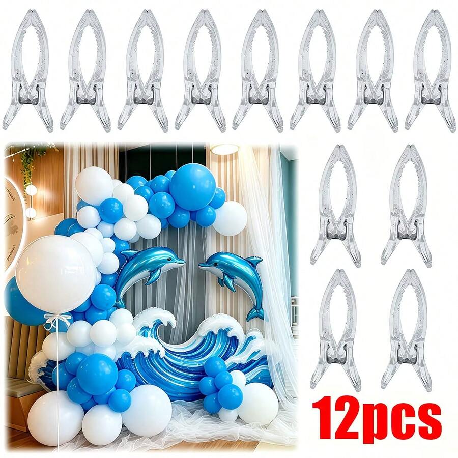 6/12pcs Heavy Duty Transparent Plastic Spring Clamps, Sturdy High-Load Multi-Purpose Fastening Clips, Suitable For Balloon Arch Structures, Birthday Party Backdrop Decorations, Handicrafts, Woodworking Fixtures And Photography Setups. Summer Beach, Camping, Outdoor, Garden, Home Wind-Proof Fixing, Also Suitable For Hanging Clothes, Blankets - Durable Non-Slip, Multi-Purpose