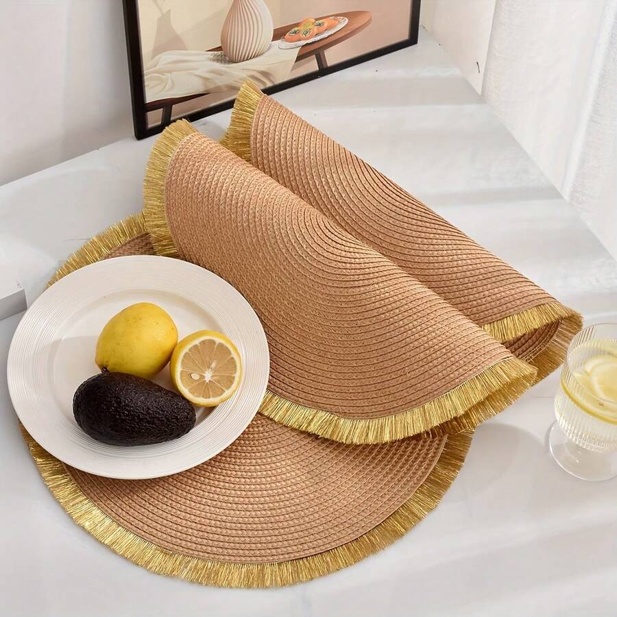 1/2/4/6/8pcs Round Placemats - Bohemian Woven Design, Heat-Resistant Non-Slip PET Material, Suitable For Dining Table, Party Decor, Housewarming Gift (Hand Wash Only), Cafe Placemats And Rustic Style Table Setting - Multicolor - View 1