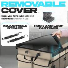 FORTEM Car And SUV Trunk Organizer - Car Storage Organizer - Large Foldable Box With 2 Compartments - Non-Slip Base - Adjustable Straps - Removable Lid (Black) - 曬黑的 - 查看 5