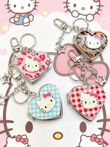 1個時尚可愛 Kitty 心形鏡子鑰匙圈，Hello Kitty 鏡子鑰匙圈，Kitty 白色鑰匙圈，便攜式鏡子鑰匙圈，HK 包包掛飾，女孩背包配件，適用於包包、背包、車鑰匙或手提包，適合旅行、日常使用和特殊場合，生日禮物、派對禮物、汽車配件、耳機盒配件、學校配件，最佳禮物，可愛哥德風，Y2K - 多色 - 查看 3