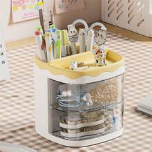 1pc Office Desk Pen Holder, Desk Organizer, Creative Cartoon Storage Box, Makeup Brush Holder, Bathroom Storage Box, Rotating Drawer Desk Organizer - Multicolor - View 8