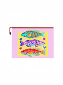 Bolsa de playa impermeable de moda con patrón de peces de colores, bolsa de maquillaje transparente de gran capacidad con tema oceánico, cremallera de nailon, bolsa de almacenamiento ligera con protección solar, bolsa de almacenamiento multifuncional, adecuada para natación, playa, buceo y verano - Multicolor - Ver 14