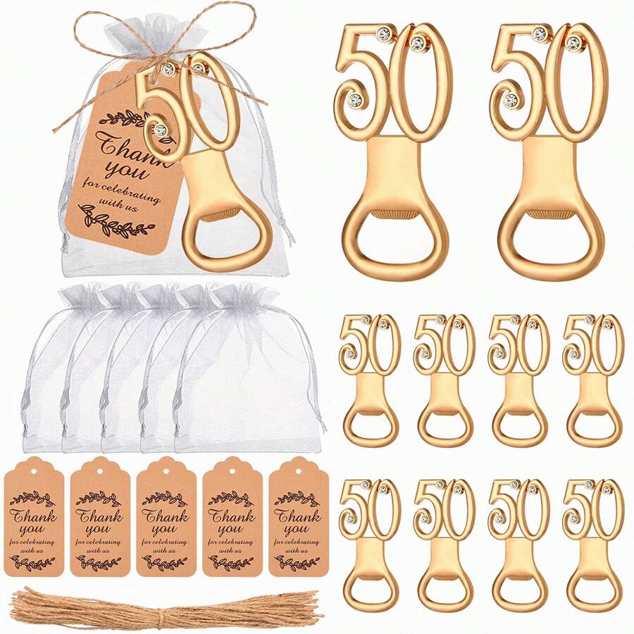 12 Sets Minimalist 50th Anniversary Commemorative Bottle Openers, Suitable As 50th Birthday Party, Anniversary Celebration, Retirement Party Favors, Themed Commemorative Gifts, Table Decor, Guest Favors, Thoughtful And Practical Gifts For Guests And Friends - View 1