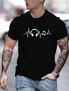 Manfinity Dauomo Men's Headphone Print T-Shirt, 2000s Style - Multicolor - View 1
