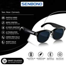 نظارات ذكية SENBONO مع كاميرا HD بدقة 8 ميجابكسل، نظارات صوتية بلوتوث، مكبر صوت وميكروفون مدمج، تدعم تسجيل الفيديو والتقاط الصور بدون استخدام اليدين، متوافقة مع نظام iOS/Android، مناسبة للرجال والنساء - مشاهدة 7