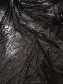 50cm / 1yd / 3yd / 5yd Black Transparent Tulle - Full-Width Gold Star And Constellation Embroidery With Subtle Glitter, Soft And Flowy Mesh - Suitable For Gothic Dresses, Starry Wedding Veils, Stage Performance Costumes And DIY Star Decorations - Multicolor - View 4