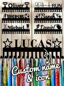 Customizable Award Plaque Holder, Can Personalize With Name And Logo, Suitable For Displaying Medals, Ribbons, Badges For Gymnastics, Running, Sports-Themed Medal Display Rack, Wall-Mounted Trophy & Medal Rack, Father's Day Gift, Personalized Gift - Black - View 14
