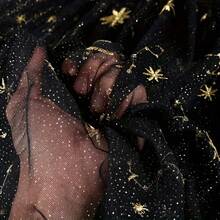 50cm / 1yd / 3yd / 5yd Black Transparent Tulle - Full-Width Gold Star And Constellation Embroidery With Subtle Glitter, Soft And Flowy Mesh - Suitable For Gothic Dresses, Starry Wedding Veils, Stage Performance Costumes And DIY Star Decorations - Multicolor - View 9