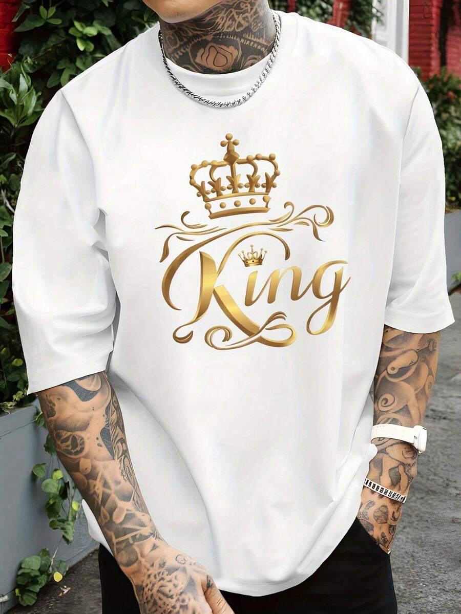 Men's Crew Neck T-Shirt, 100% Cotton, Graphic Print, Breathable And Lightweight Fabric, Machine Washable, Casual Style Ideal For Everyday Wear, Outings And Dates All Year Round - 灰色 - 查看 1