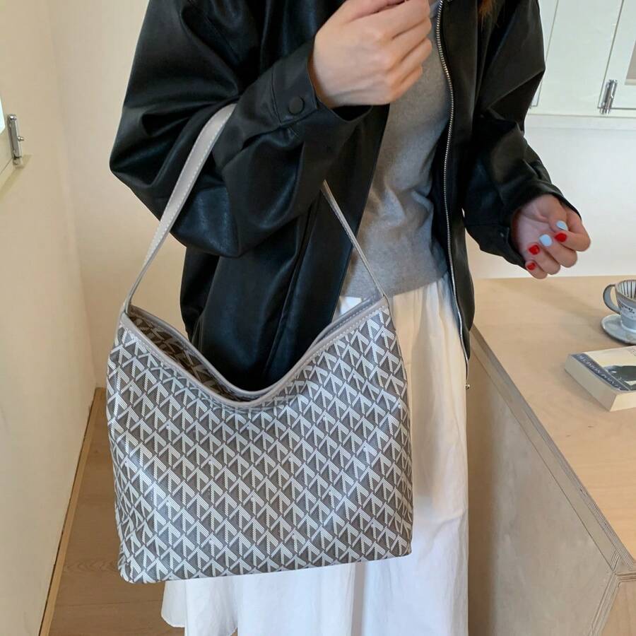 SHIMEINI 2026 New Printed Fashion 2 Pieces Set Shoulder Bag With Coin Purse, Suitable For Women's Daily Use, Vacation, Travel, Holiday, Dating, Gift - Grey - View 1