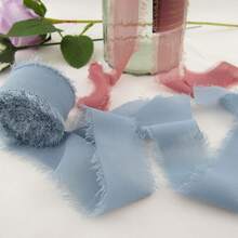 3/6 Rolls DIY Handmade Tassel Chiffon Ribbon, Each Roll 1.5 Inch X 197 Inch, Frayed Edge Ribbon, Suitable For Wedding Invitations, Bridal Bouquets, Gift Wrapping, DIY Crafts, Bow Making And Party Decorations - Blue - View 2