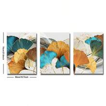 3pcs Ginkgo Biloba Pattern Unframed Painting, Modern Chemical Fiber Unframed Painting For Home,Wall Art,Canvas,Poster Gifts Birthday Graduation - Apricot - View 9