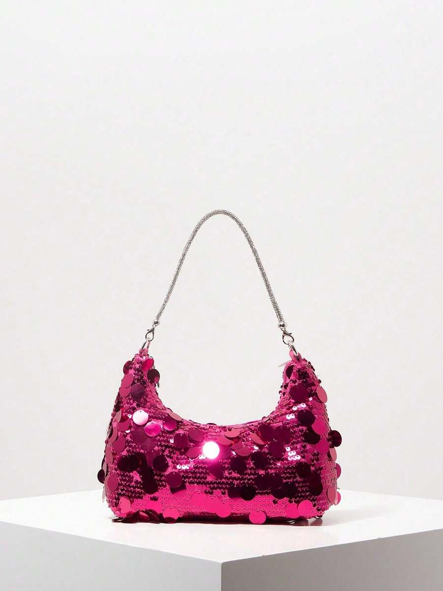 Bolso de Hombro con Lentejuelas (Patrón Aleatorio), Bolsos Elegantes para Mujer, Atuendos para Fiestas de Gala, Bolso y Accesorios para Baile de Graduación, Artículos para Bodas, Regalos par - Negro - Ver 1