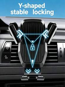 Upgraded Car Air Vent Phone Holder, Y-Shaped Stable Locking Gravity Phone Mount, 360° Rotating Hands-Free, Reinforced Hook Anti-Shake, One-Hand Operation, Universal For Sedan, SUV, Truck Interior - A - View 5