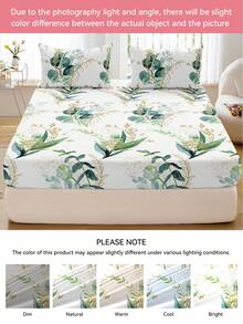 1pc Leaf Flower Print Bed Sheet, Bedding, Fitted Sheet, Mattress Cover, Soft And Comfortable Bedding For Bedroom Mattress Protector Fitted Bed Sheet Only, Machine Washable - Multicolor - View 8