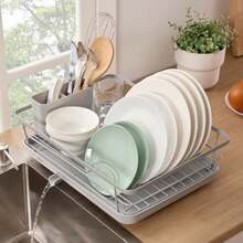 Escurridor de platos de 3 piezas con escurridor para encimera de cocina, estante para platos con soporte extraíble para utensilios y boquilla giratoria para encimera, estante para platos para platos - Pago - Ver 7