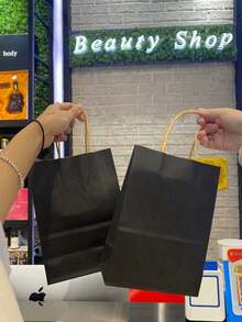 1/10/25/50 piezas Bolsas de papel kraft negro, bolsas de papel reutilizables, adecuadas para hornear, té con leche, café, regalos, bolsas de comida para llevar, de alta calidad, adecuadas para regalos de fiesta y varios regalos pequeños - Multicolor - Ver 3