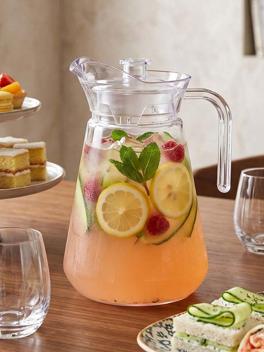 Large Capacity Acrylic Water Pitcher With Lid And Spout; Heat And Cold Resistant. Suitable For Storing Juice, Milk, Hot Or Cold Beverages (Such As Tea And Coffee). Perfect For Home Kitchen, Restaurant, Party, Hotel And Other Occasions.