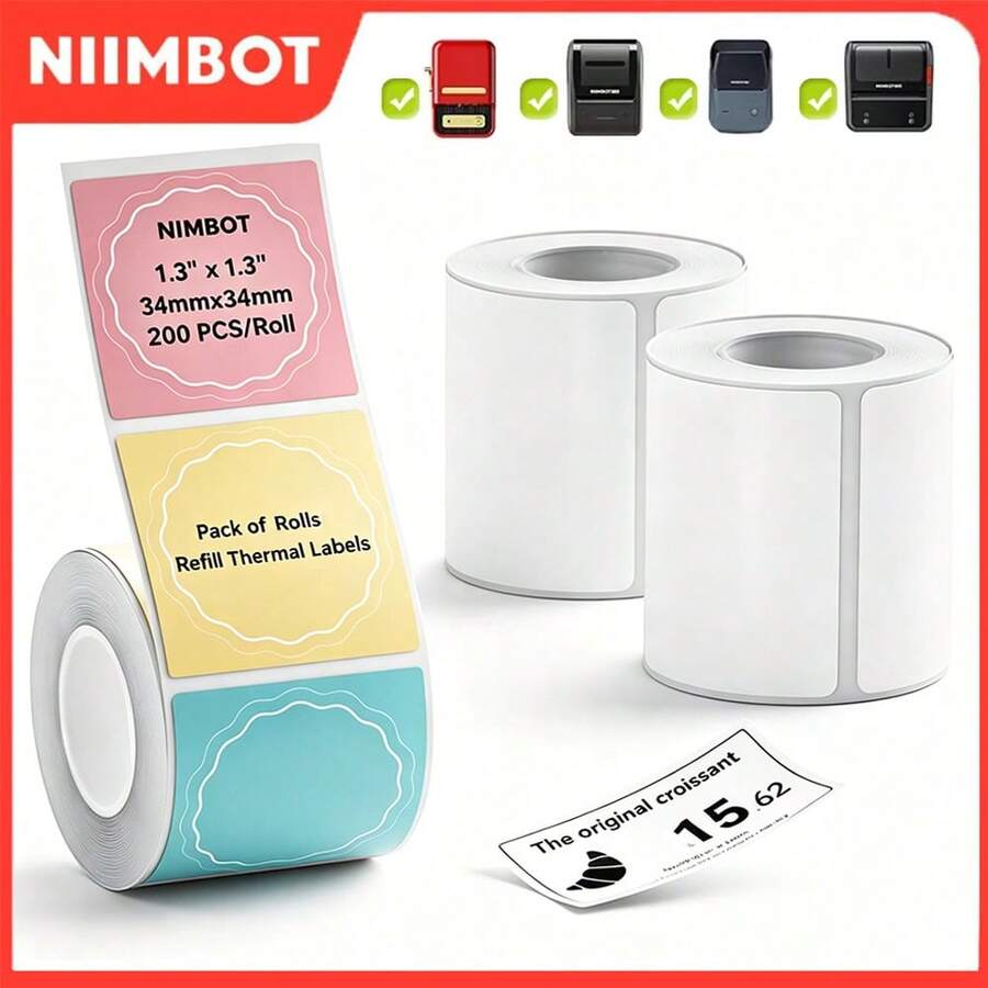 Kertas Label Termal Niimbot Putih Bulat Tahan Air Stiker Perekat Sendiri Gulungan Pengganti Kompatibel B1 B1PRO B21 B2PRO B21PRO Mini Pembuat Label Portabel untuk Barcode, Label Harga, dan Pelabelan Toples