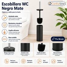 Inde CONFORTIME | Porte-brosse WC en acier inoxydable noir mat 9 x 36 cm, brosse de salle de bain avec couvercle et manche en acier inoxydable, porte-brosse de salle de bain moderne, accessoires de salle de bain pour le nettoyage des toilettes - Porte-brosse de toilette noir - Voir 5