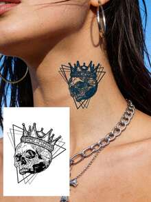 4PCS Herbal Juice Semi-Permanent Tattoo Stickers Gothic Skull Pattern 14 Days No Fading Music Festival Party Gift Arm Leg Shoulder Neck Collarbone Body Temporary Tattoo Stickers - Blue - View 2