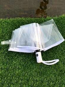 1pc Three-Fold Automatic Transparent Umbrella - White - View 1
