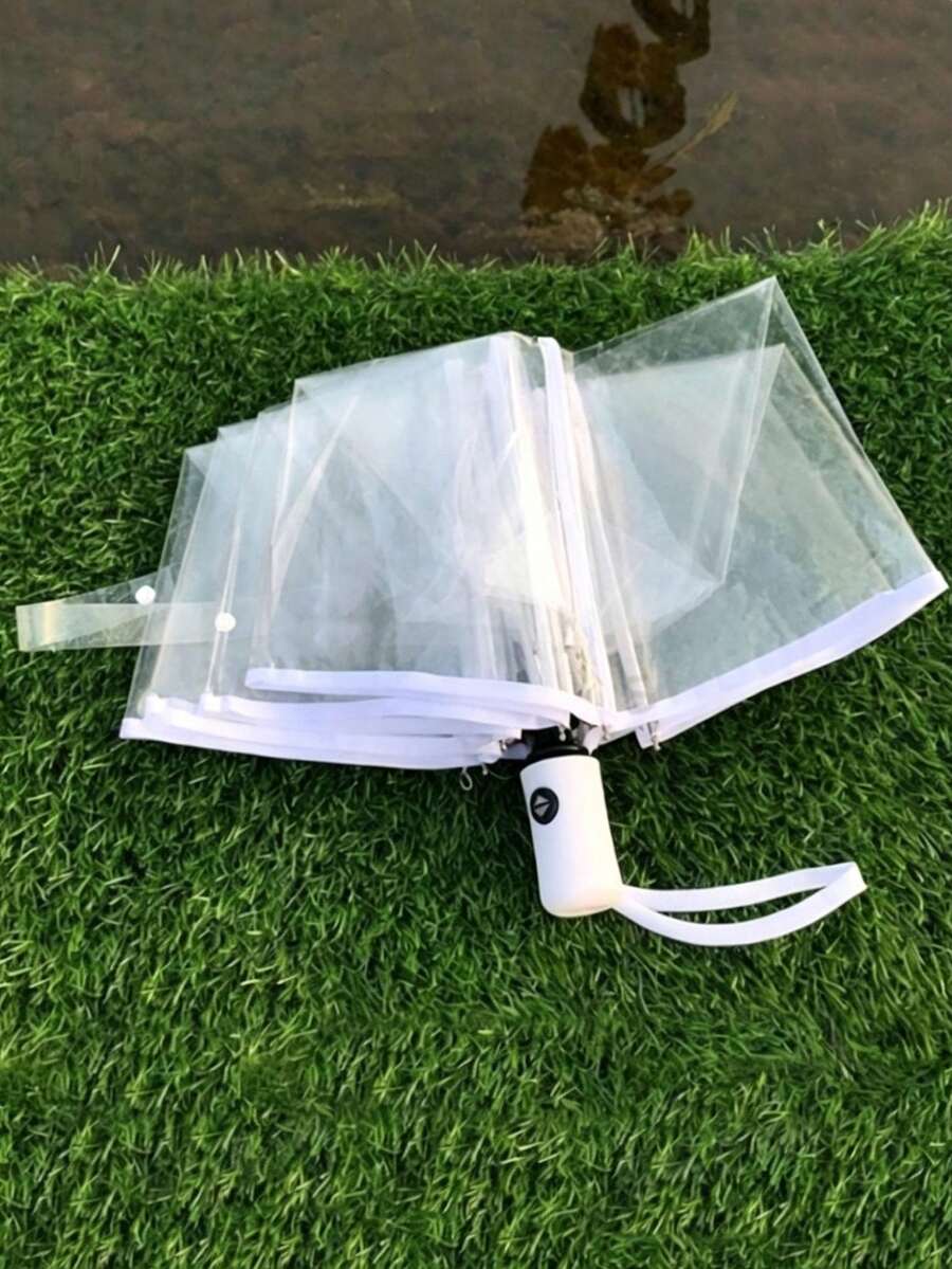 1pc Three-Fold Automatic Transparent Umbrella - White - View 1