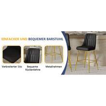 Set Of 2 Bar Stools / 100 Cm High. Stylish Bar Stools / Black PU Leather And Comfortable Footrest / Available In Several Colors / 120 Kg Load Capacity / For Restaurants, Bars And Living Rooms - 黑色+金色 - 查看 11